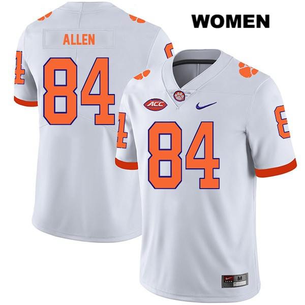 Women's Clemson Tigers #84 Davis Allen Stitched White Legend Authentic Nike NCAA College Football Jersey OTW6246WG